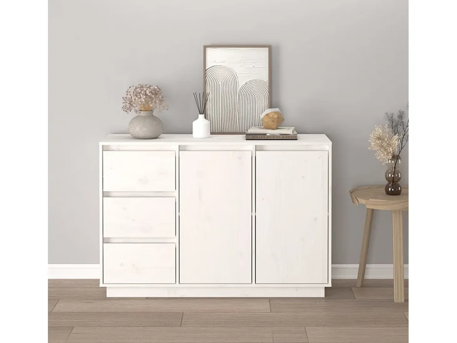 Aparador Blanco 111x34x75 cm Madera Maciza de Pino