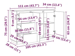 Aparador Blanco 111x34x75 cm Madera Maciza de Pino