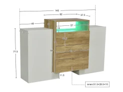 Aparador blanco y madera con luz LED, aparador de salón con 2 puertas y 3 cajones