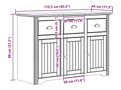 Aparador BODO madera maciza de pino gris 115,5x44x80 cm