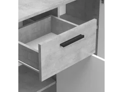 Aparador Bosco 3 puertas 1 cajón, mueble con almacenamiento de salón color Cemento y Blanco 120 cm
