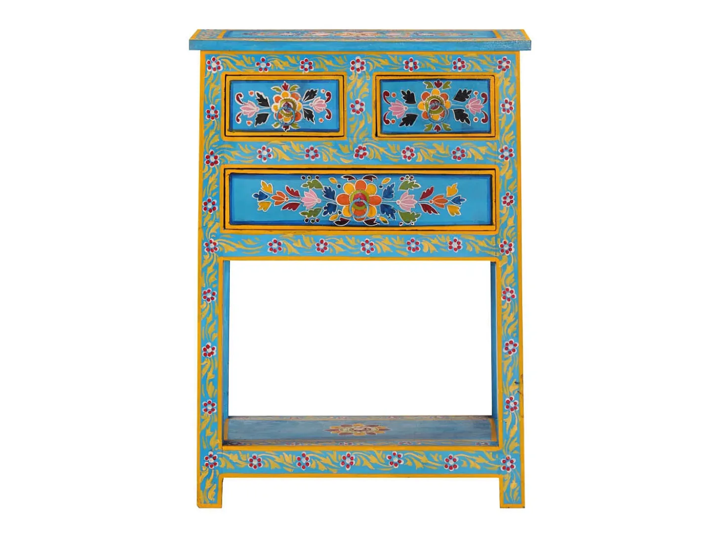 Aparador buffet cómoda armario mueble organizador cocina salón salón turquesa 55 x 30 x 76 cm madera maciza de mango multicolor 02_0036562