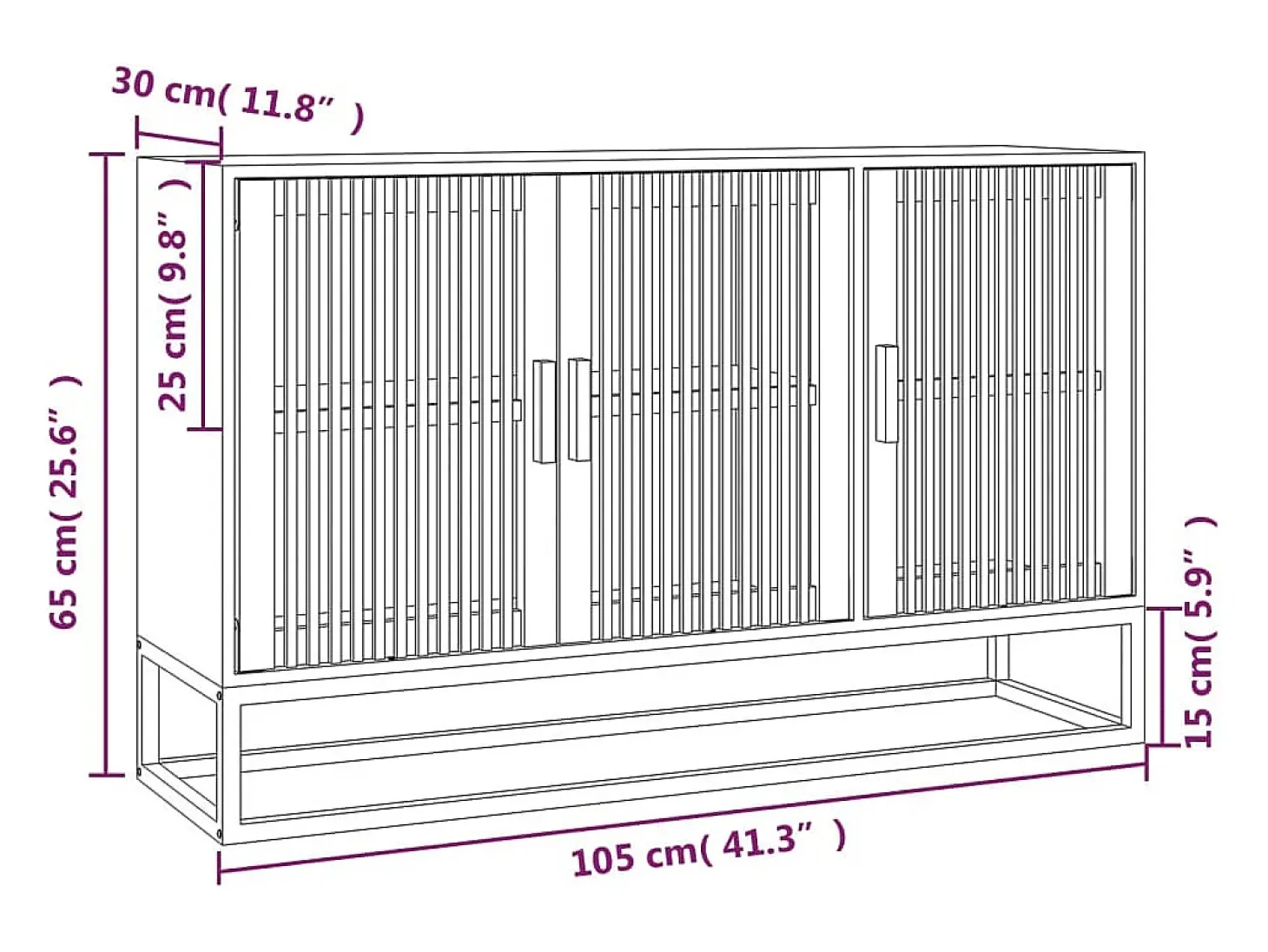 Aparador buffet cómoda armario unidad de almacenamiento organizador cocina salón salón 105 x 30 x 65 cm madera contrachapada negra 02_0035833