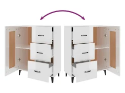 Aparador buffet cómoda armario mueble organizador cocina salón brillante 69,5 x 34 x 90 cm madera contrachapada blanco 02_0030752