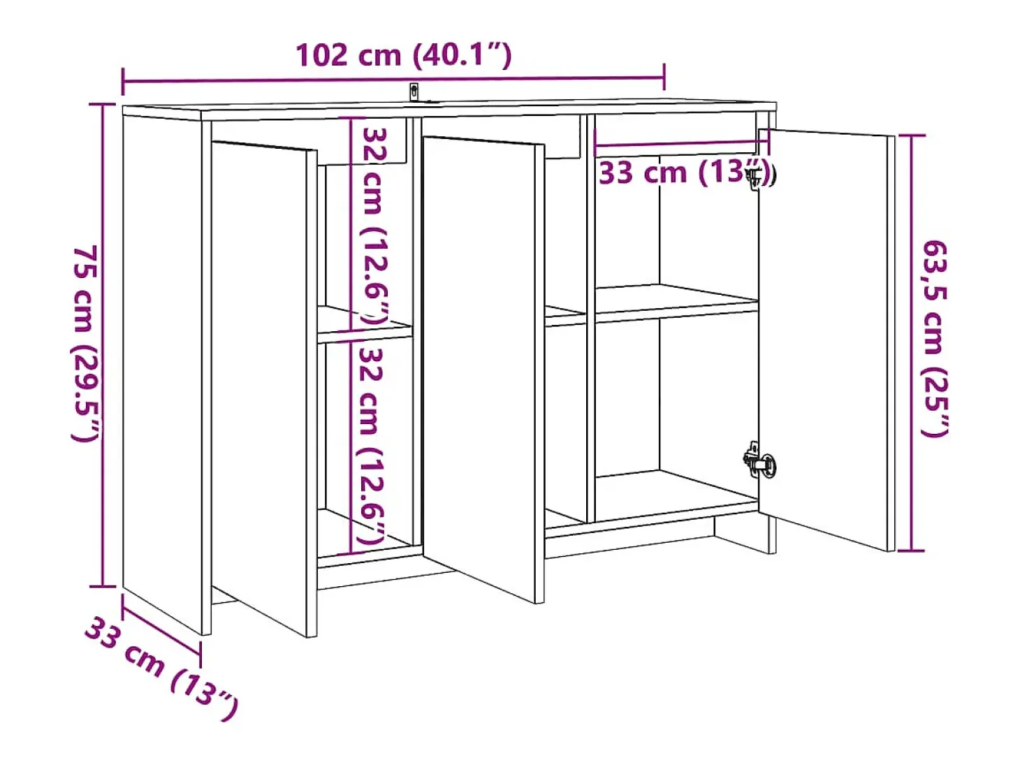 Aparador buffet cómoda armario unidad de almacenamiento organizador cocina salón hecho a mano 102 x 33 x 75 cm madera contrachapada marrón 02_0030806