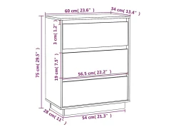 Aparador buffet cómoda armario unidad de almacenamiento organizador cocina salón salón 60 x 34 x 75 cm madera maciza de pino blanco 02_0030349