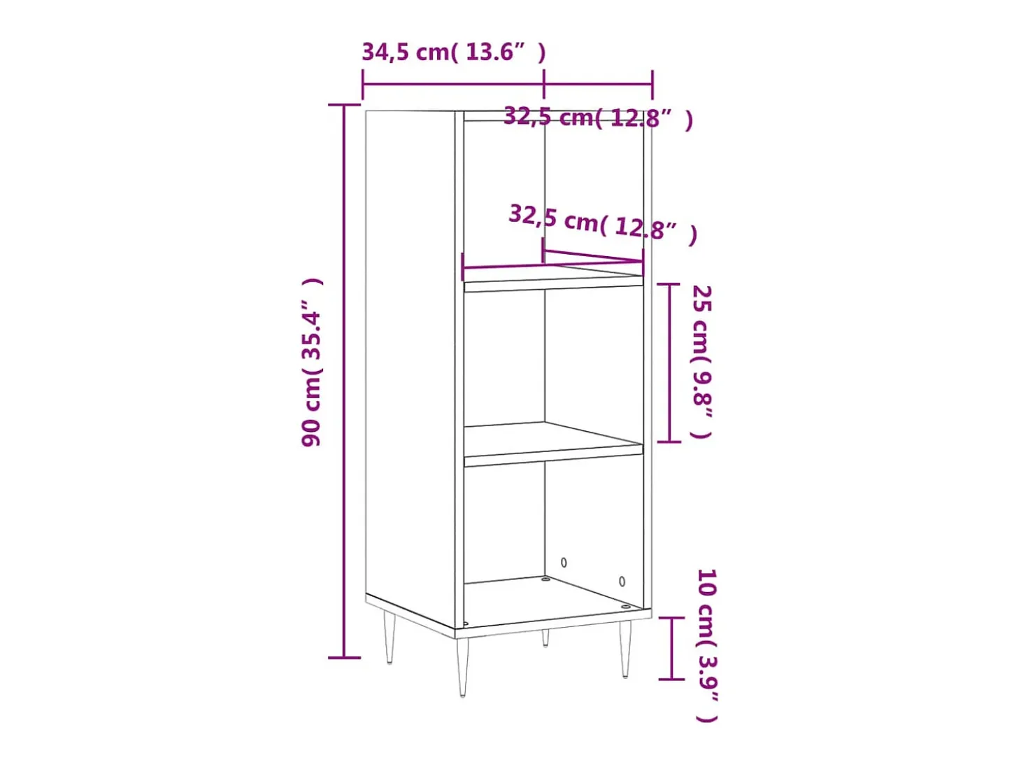 Aparador buffet cómoda armario unidad de almacenamiento organizador cocina salón salonsonoma 34,5 x 32,5 x 90 cm madera contrachapada gris 02_0036297