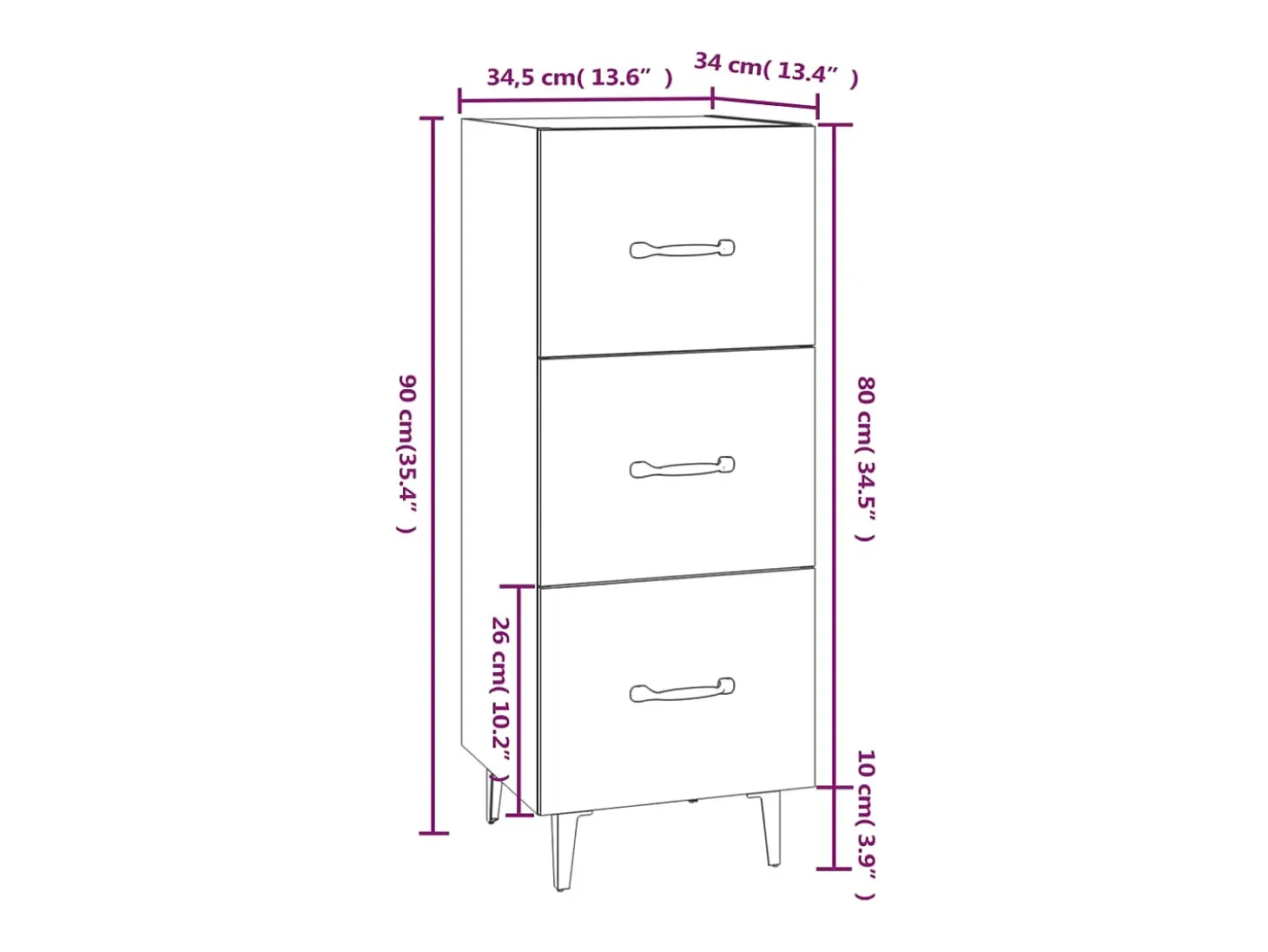 Aparador buffet cómoda armario mueble organizador cocina salón salón 34,5 x 34 x 90 cm madera contrachapada negra 02_0035880
