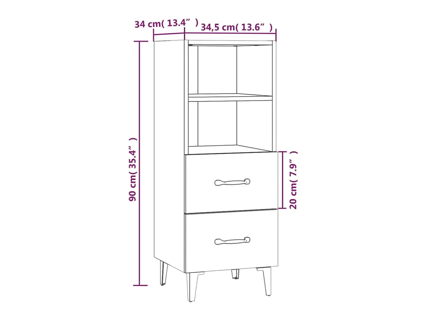 Aparador buffet cómoda armario mueble organizador cocina salón brillante 34,5 x 34 x 90 cm madera contrachapada blanco 02_0030624