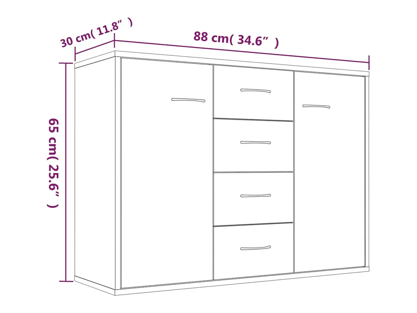 Aparador buffet cómoda armario unidad de almacenamiento organizador cocina salón salón 88 x 30 x 65 cm madera contrachapada marrón 02_0031117