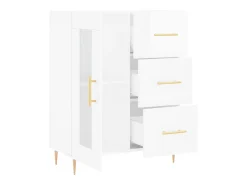 Aparador buffet cómoda armario mueble organizador cocina salón brillante 69,5 x 34 x 90 cm madera contrachapada blanco 02_0030711