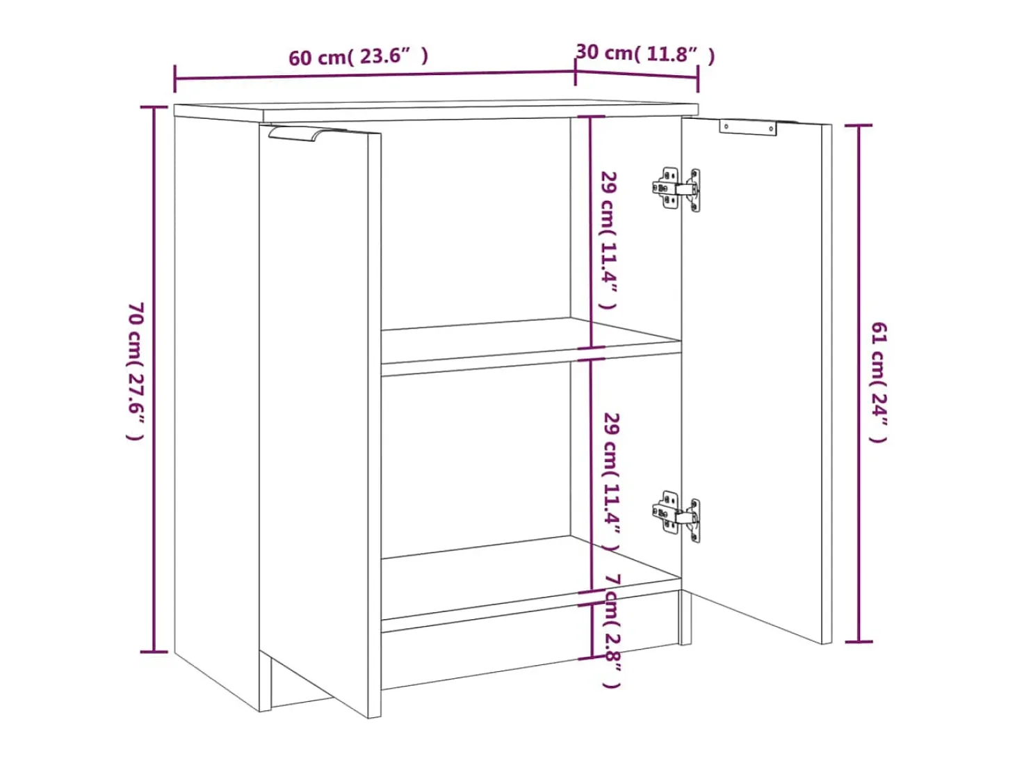 Aparador buffet cómoda armario unidad de almacenamiento organizador cocina salón salón juego de 2 sonoma 60 x 30 x 70 cm marrón madera contrachapada 02_0036811