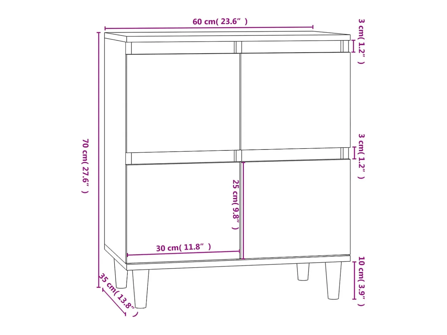 Aparador buffet cómoda armario unidad de almacenamiento organizador cocina salón salón Sonoma 60 x 35 x 70 cm madera contrachapada gris 02_0036402