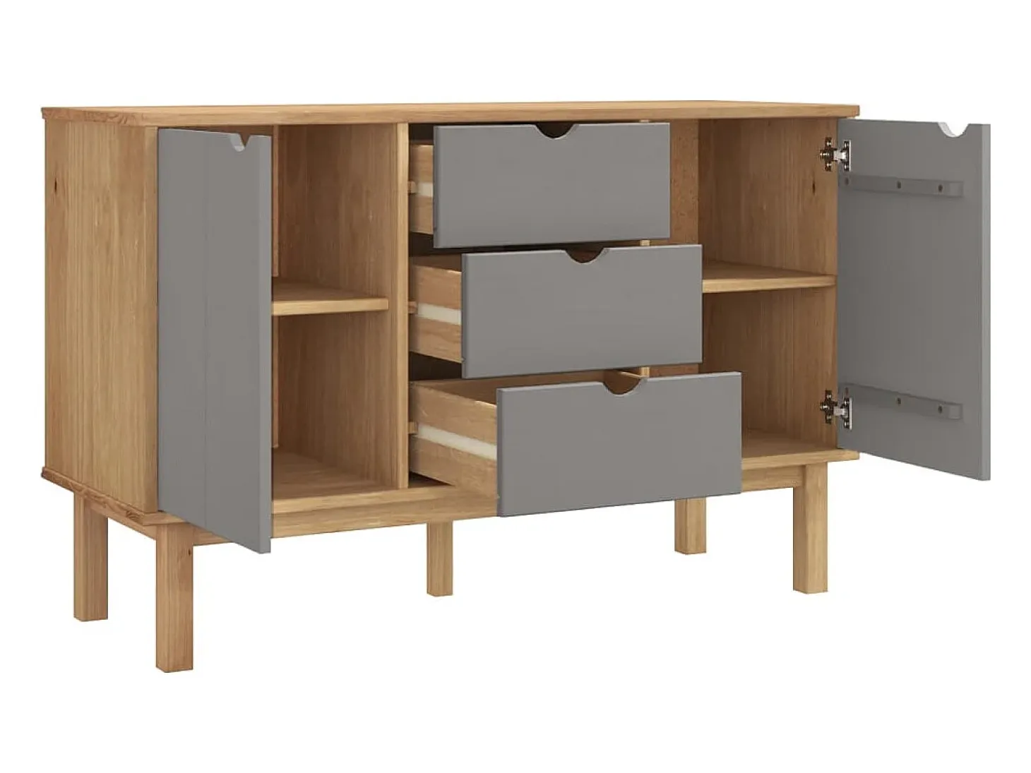 Aparador Buffet Cómoda Armario Unidad de Almacenamiento Organizador Cocina Salón Salón y 113,5 x 43 x 73 cm Madera Maciza Pino Gris 02_0036187
