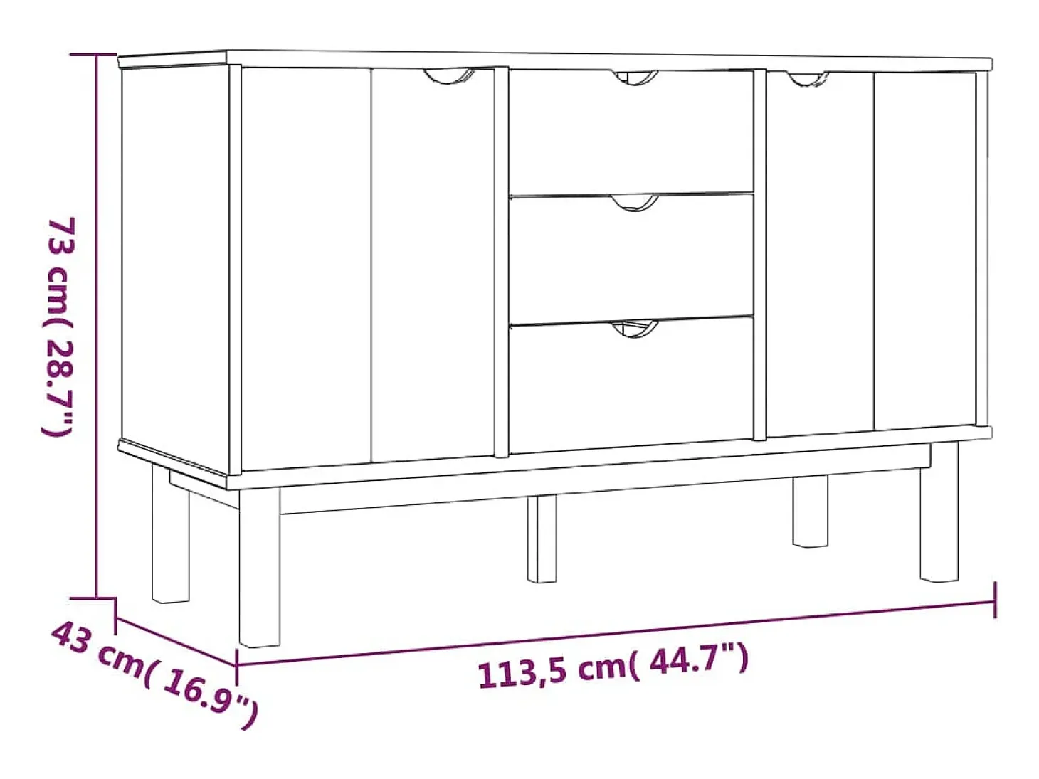 Aparador Buffet Cómoda Armario Unidad de Almacenamiento Organizador Cocina Salón Salón y 113,5 x 43 x 73 cm Madera Maciza Pino Gris 02_0036187