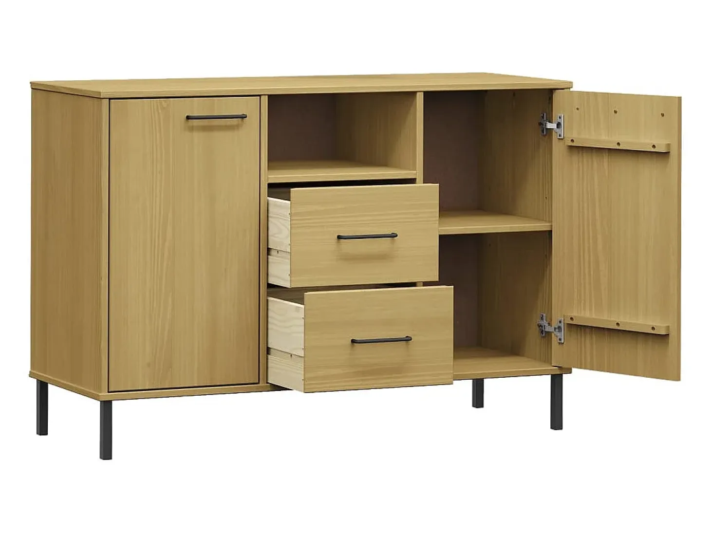 Aparador buffet cómoda armario mueble organizador cocina salón salón con patas de metal 113 x 40 x 77 cm madera maciza marrón 02_0030095