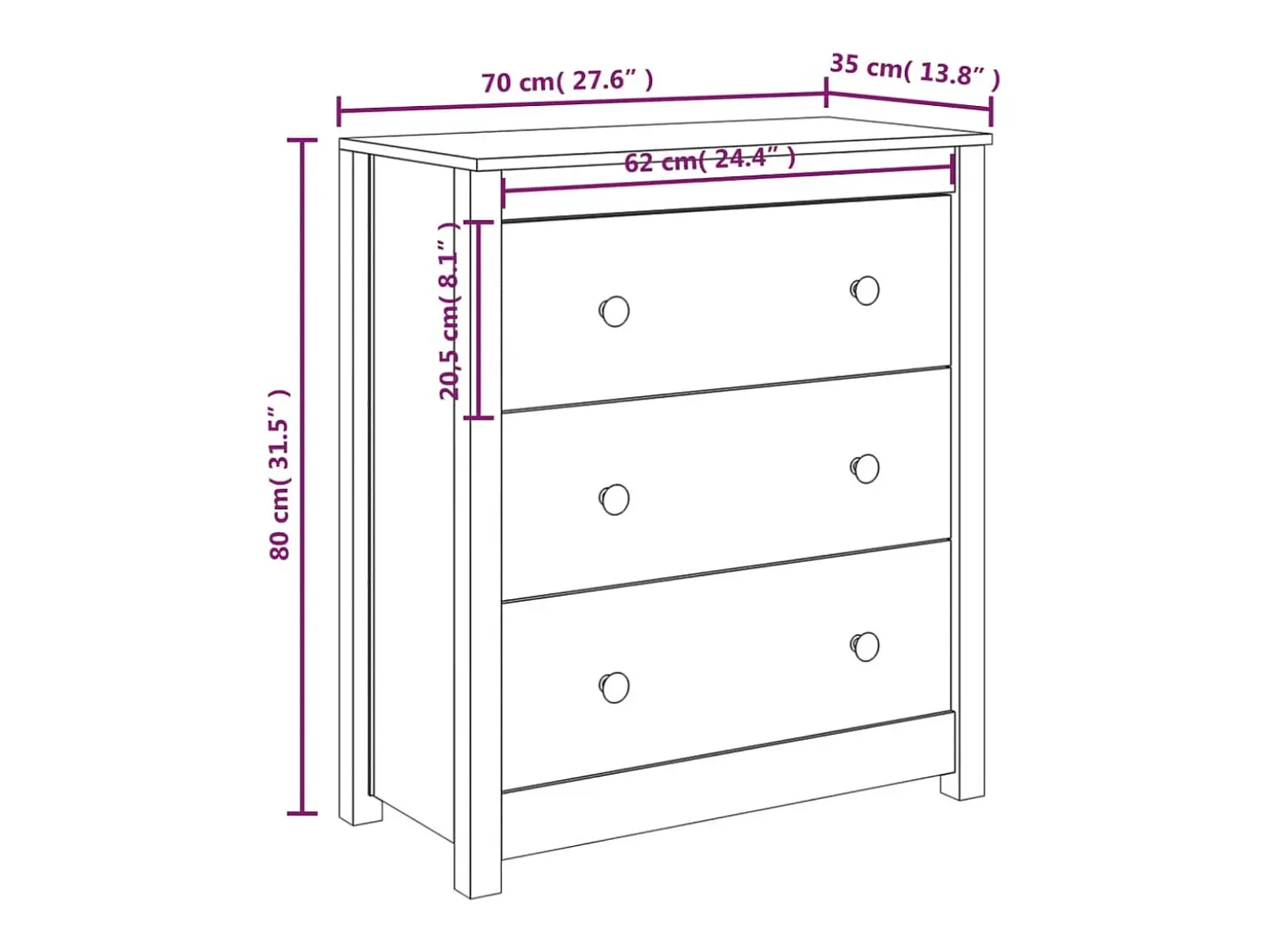 Aparador buffet cómoda armario mueble organizador cocina salón salón 70 x 35 x 80 cm madera maciza de pino marrón 02_0029646