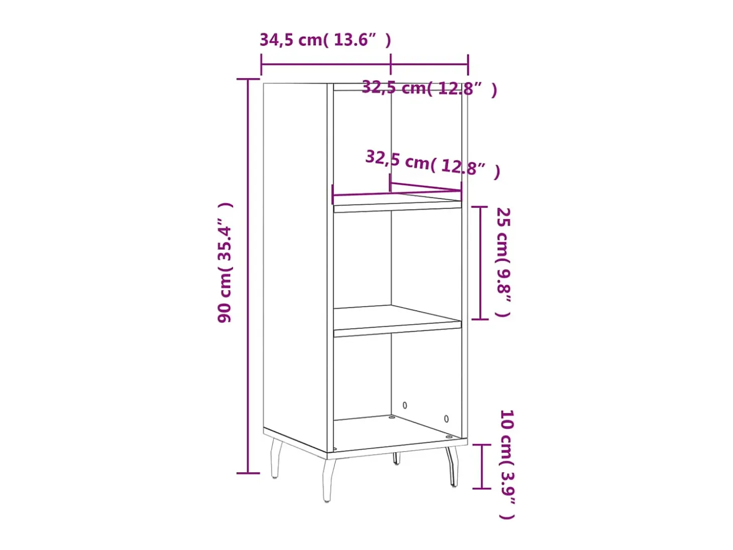 Aparador buffet cómoda armario unidad de almacenamiento organizador cocina salón salón Sonoma 34,5 x 32,5 x 90 cm madera contrachapada gris 02_0036295