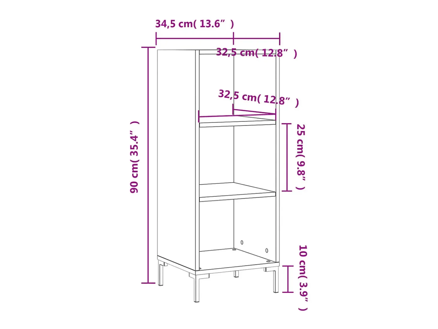 Aparador buffet cómoda armario mueble organizador cocina salón brillante 34,5 x 32,5 x 90 cm madera contrachapada blanco 02_0030581
