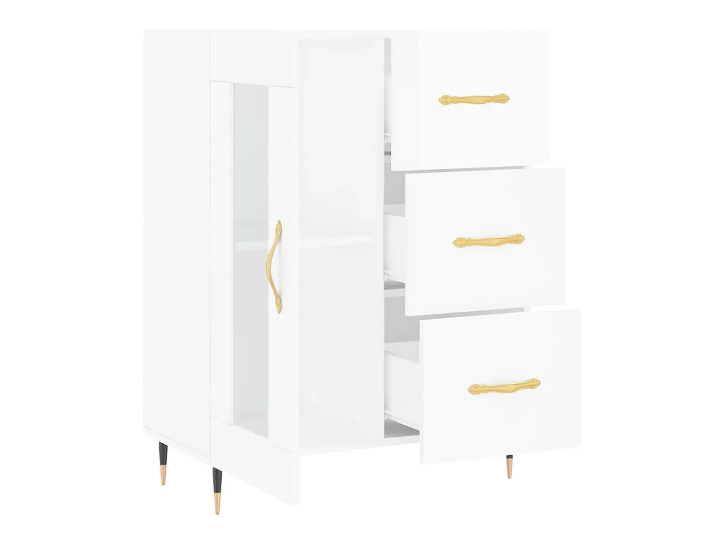 Aparador buffet cómoda armario mueble organizador cocina salón brillante 69,5 x 34 x 90 cm madera contrachapada blanco 02_0030747