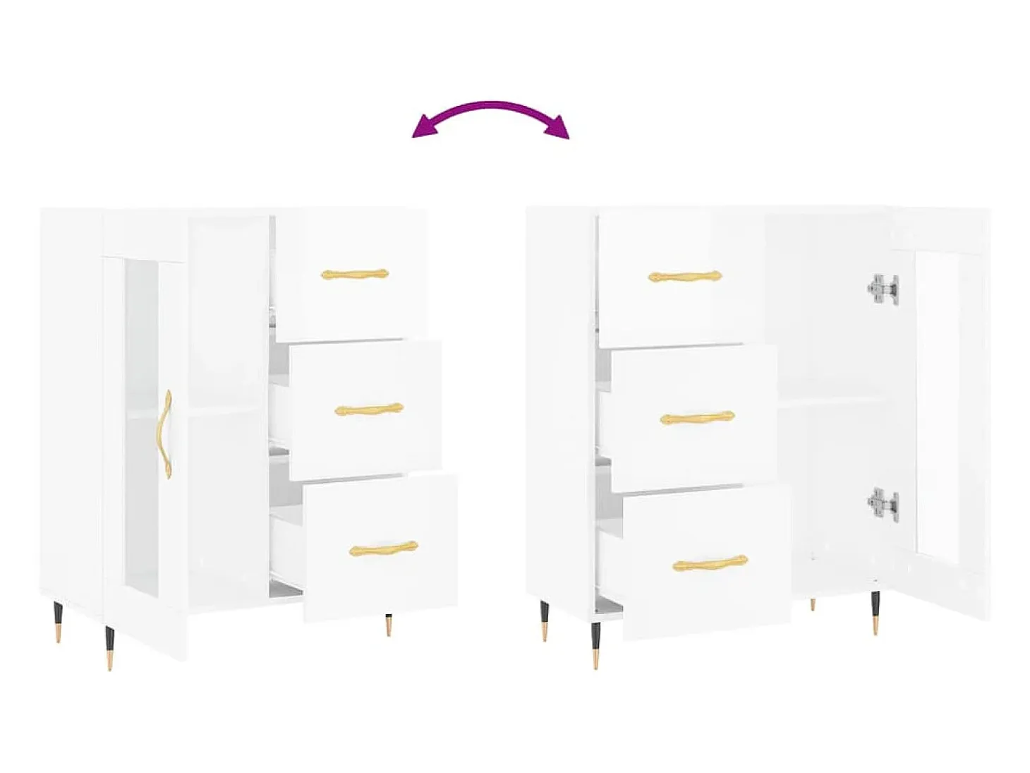 Aparador buffet cómoda armario mueble organizador cocina salón brillante 69,5 x 34 x 90 cm madera contrachapada blanco 02_0030747