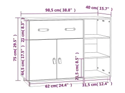 Aparador buffet cómoda armario mueble organizador cocina salón salón 98,5 x 40 x 75 cm madera maciza de pino gris 02_0031811