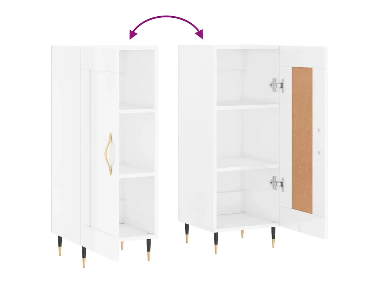 Aparador buffet cómoda armario mueble organizador cocina salón brillante 34,5 x 34 x 90 cm madera contrachapada blanco 02_0030591