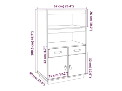 Aparador buffet cómoda armario mueble organizador cocina salón salón alto 67 x 40 x 108,5 cm madera maciza de pino marrón 02_0034758