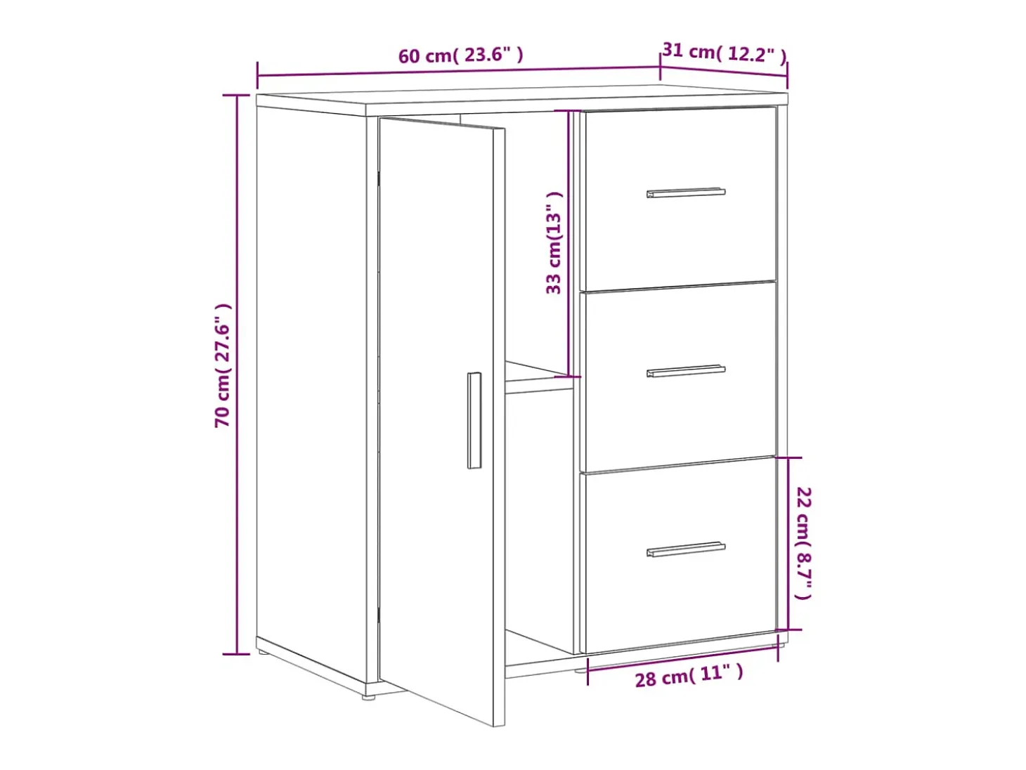 Aparador buffet cómoda armario unidad de almacenamiento organizador cocina salón salonsonoma 60 x 31 x 70 cm madera contrachapada gris 02_0036388