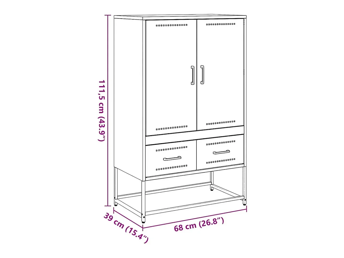 Aparador buffet cómoda armario mueble organizador cocina salón salón alto amarillo mostaza 68 x 39 x 111,5 cm acero amarillo 02_0034736