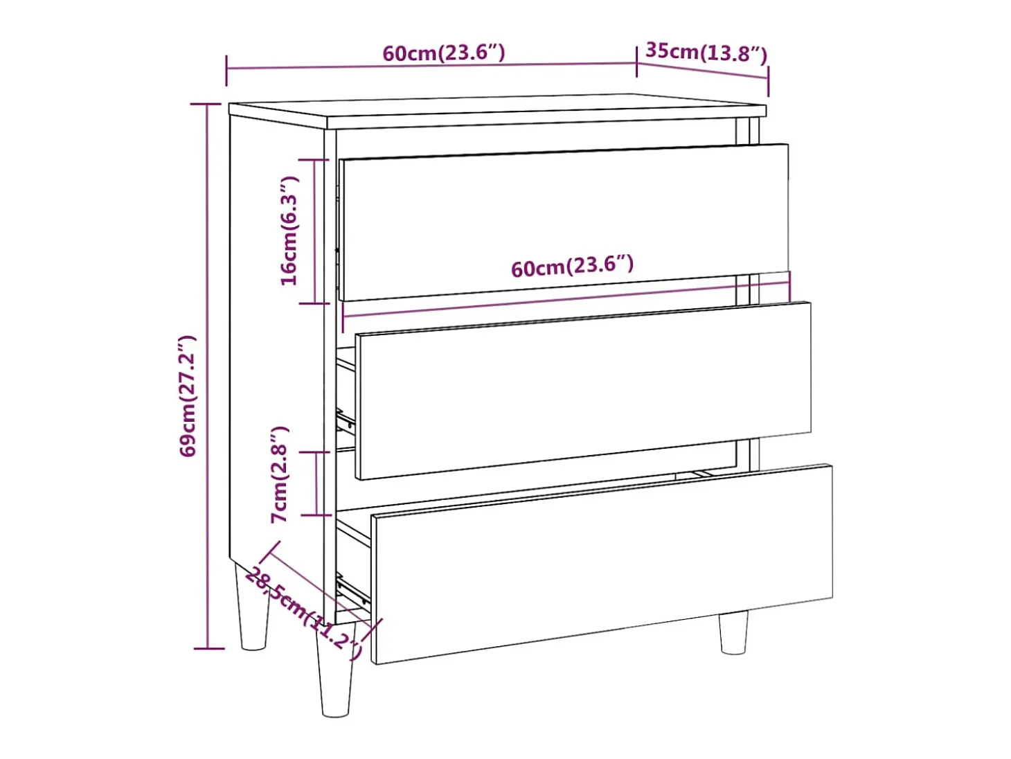 Aparador buffet cómoda armario unidad de almacenamiento organizador cocina salón salón 60 x 35 x 69 cm madera contrachapada marrón 02_0030973