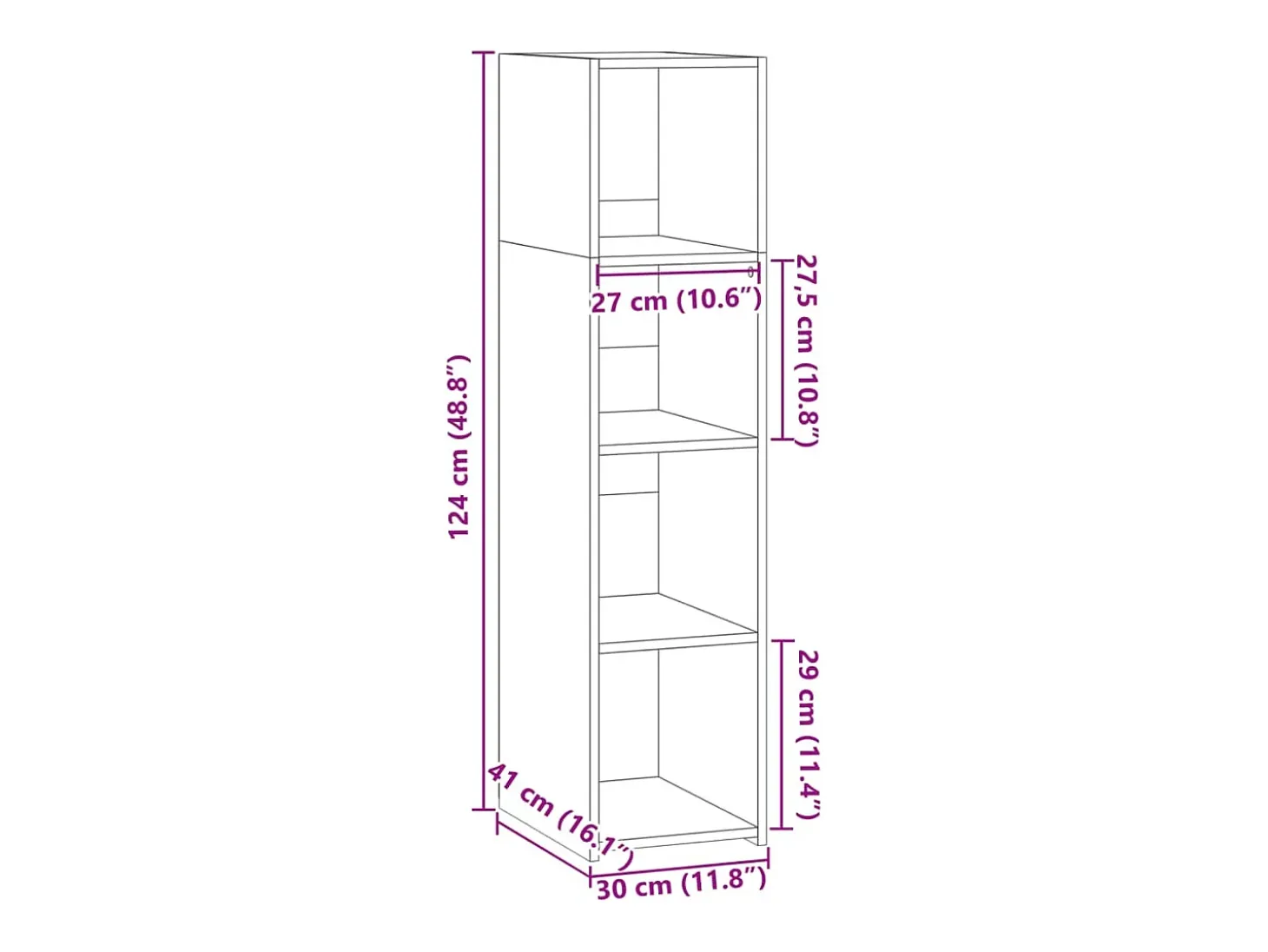 Aparador buffet cómoda armario unidad de almacenamiento organizador cocina salón salón 30 x 41 x 124 cm madera contrachapada marrón 02_0031182