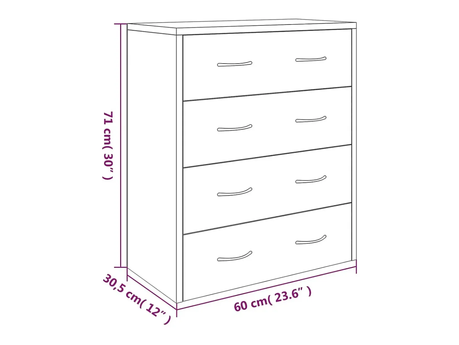 Aparador buffet cómoda armario mueble organizador cocina salón salón con 4 cajones 60 x 30,5 x 71 cm marrón 02_0029752
