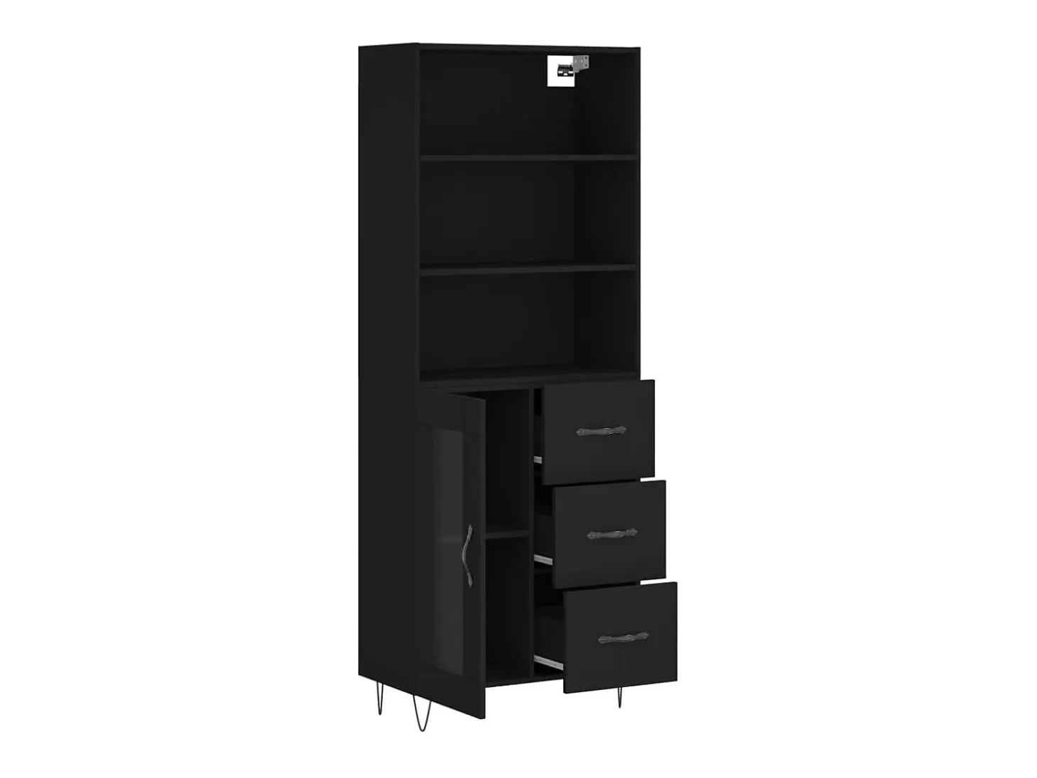 Aparador buffet cómoda armario mueble organizador cocina salón salón alto 69,5 x 34 x 180 cm madera contrachapada negra 02_0035005
