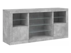Aparador buffet cómoda armario mueble organizador cocina salón salón con luces LED 142,5 x 37 x 67 cm gris 02_0029976
