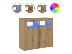 Aparador buffet cómoda gabinete unidad de almacenamiento organizador cocina sala de estar con luces LED hecho a mano madera contrachapada Roble artesanal 02_0029865