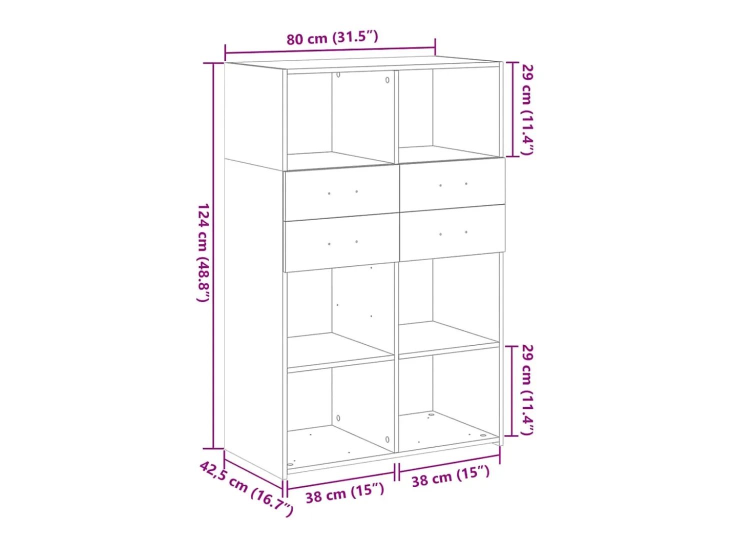 Aparador buffet cómoda mueble almacenaje organizador cocina salón salón alto Sonoma 80 x 42,5 x 124 cm madera contrachapada gris 02_0035633