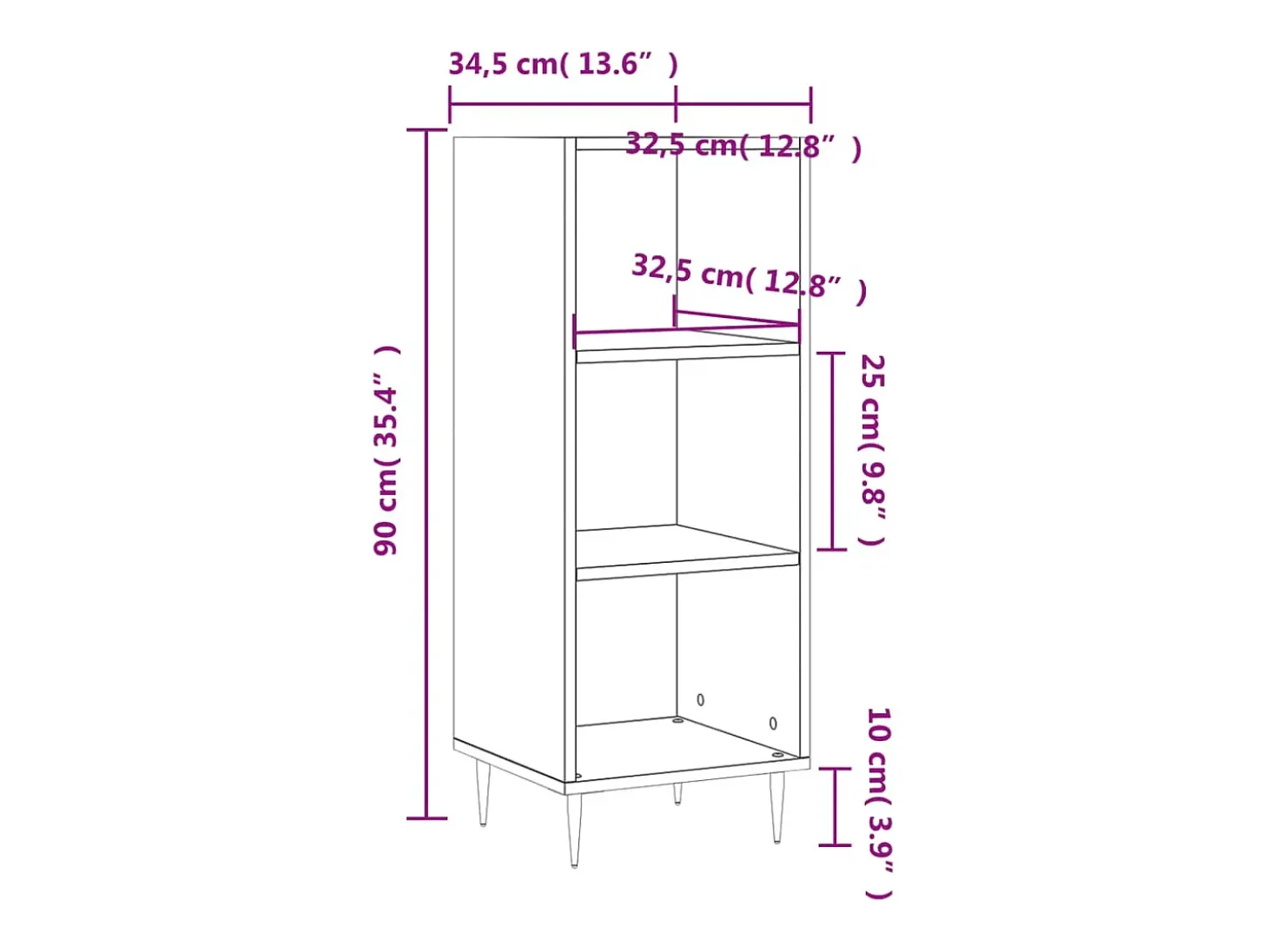 Aparador buffet cómoda mueble mueble de almacenaje organizador cocina salón salón 34,5 x 32,5 x 90 cm madera contrachapada marrón 02_0031187