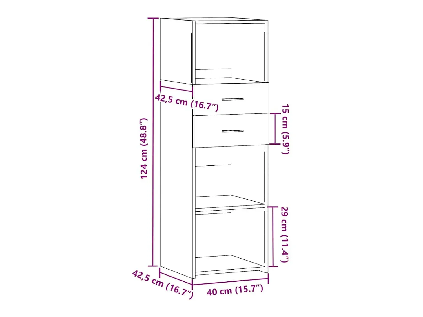 Aparador buffet cómoda mueble mueble de almacenaje organizador cocina salón salón alto 40 x 42,5 x 124 cm madera contrachapada blanco 02_0032449