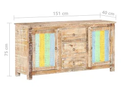 Aparador buffet cómoda mueble mueble de almacenaje organizador cocina salón salón 151 x 40 x 75 cm madera de acacia en bruto multicolor 02_0029556