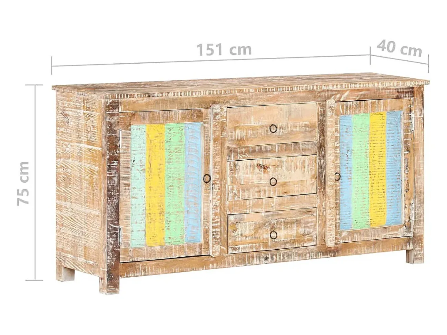 Aparador buffet cómoda mueble mueble de almacenaje organizador cocina salón salón 151 x 40 x 75 cm madera de acacia en bruto multicolor 02_0029556