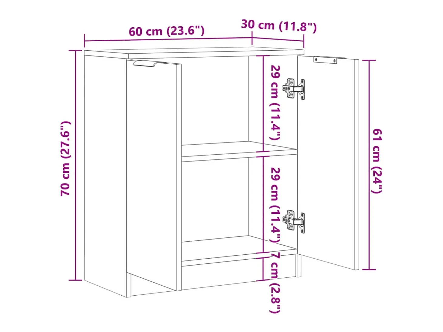 Aparador buffet cómoda mueble mueble de almacenaje organizador cocina salón salón madera vieja 60 x 30 x 70 cm madera contrachapada marrón 02_0036604