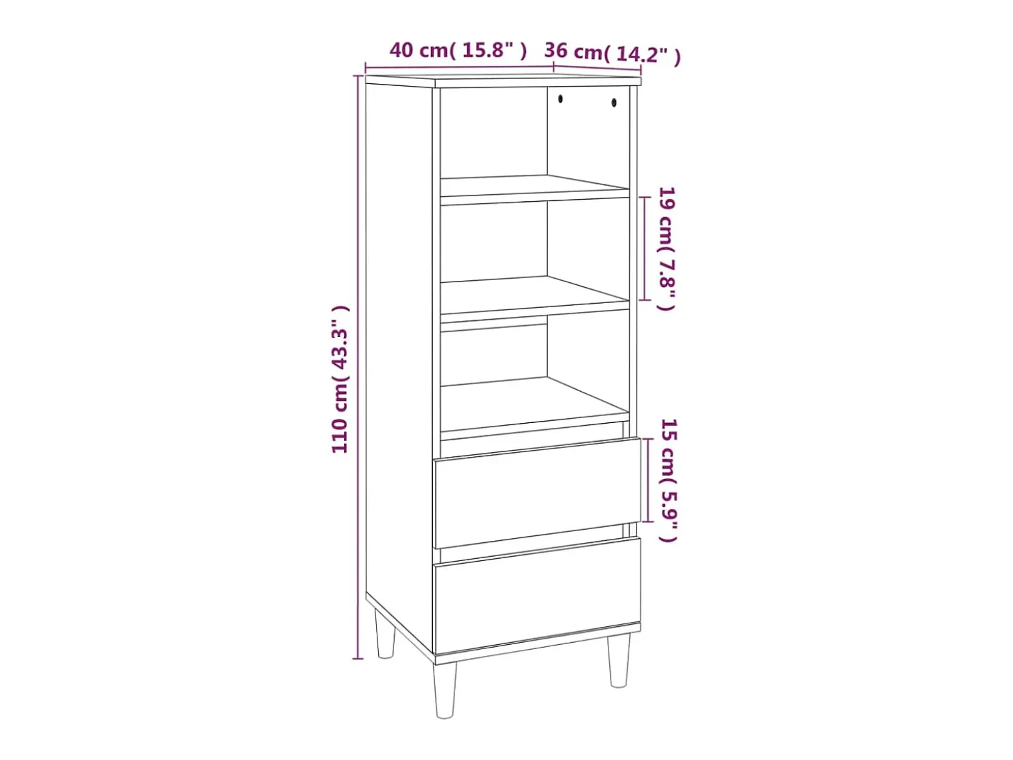 Aparador buffet cómoda mueble almacenaje organizador cocina salón salón alto Sonoma 40 x 36 x 110 cm madera contrachapada gris 02_0035358