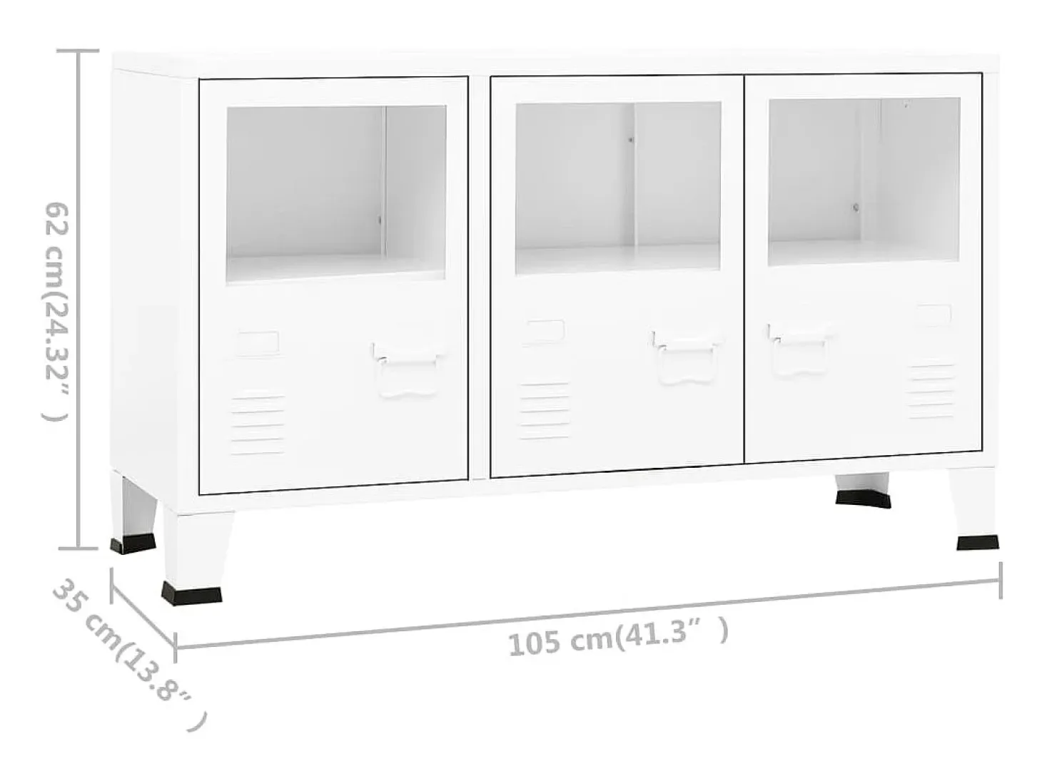 Aparador buffet cómoda mueble almacenaje organizador cocina salón salón industrial 105 x 35 x 62 cm metal y cristal blanco 02_0035679