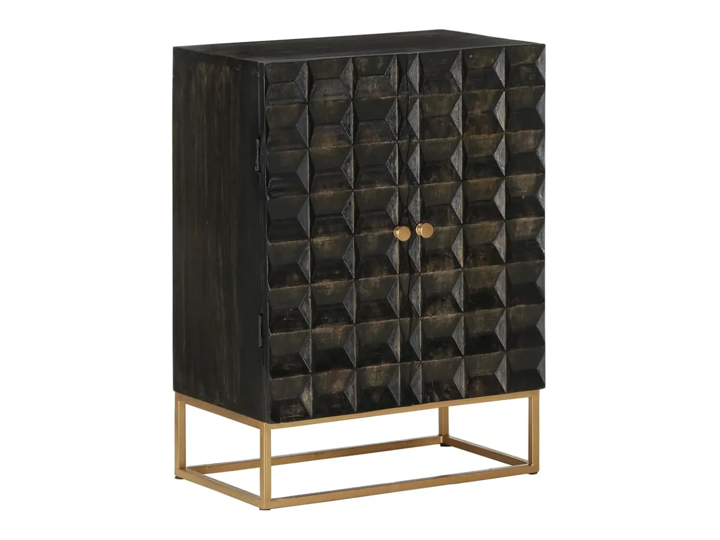 Aparador buffet cómoda mueble almacenaje organizador cocina salón salón 55 x 34 x 75 cm madera maciza de mango y hierro negro 02_0035953