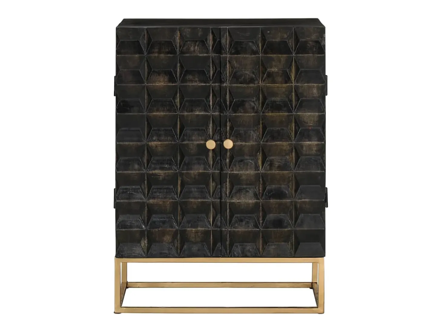 Aparador buffet cómoda mueble almacenaje organizador cocina salón salón 55 x 34 x 75 cm madera maciza de mango y hierro negro 02_0035953
