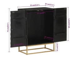 Aparador buffet cómoda mueble almacenaje organizador cocina salón salón 55 x 34 x 75 cm madera maciza de mango y hierro negro 02_0035953