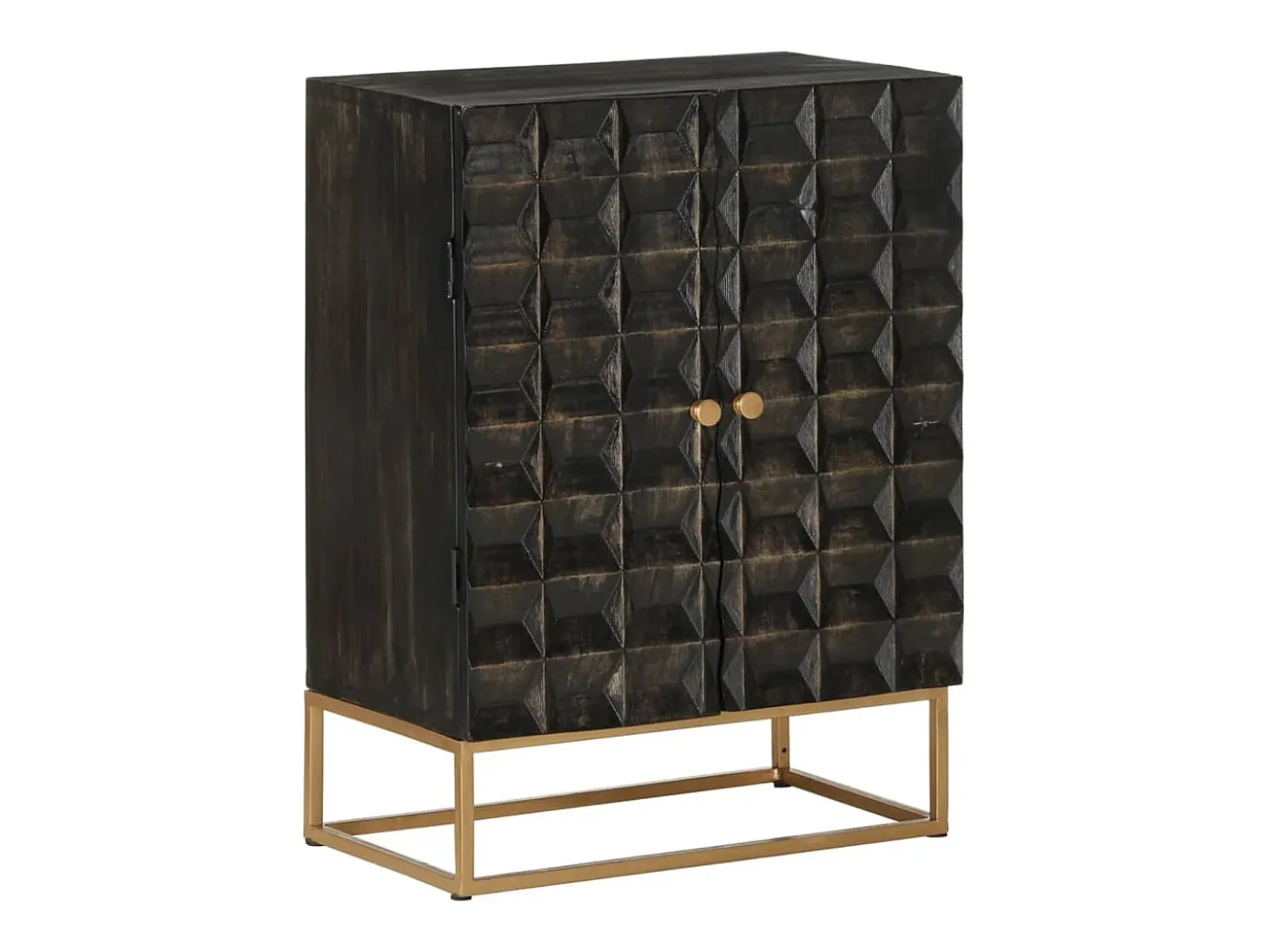 Aparador buffet cómoda mueble almacenaje organizador cocina salón salón 55 x 34 x 75 cm madera maciza de mango y hierro negro 02_0035953
