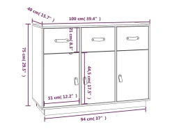 Aparador buffet cómoda mueble almacenaje organizador cocina salón salón 100 x 40 x 75 cm madera maciza de pino gris 02_0031766