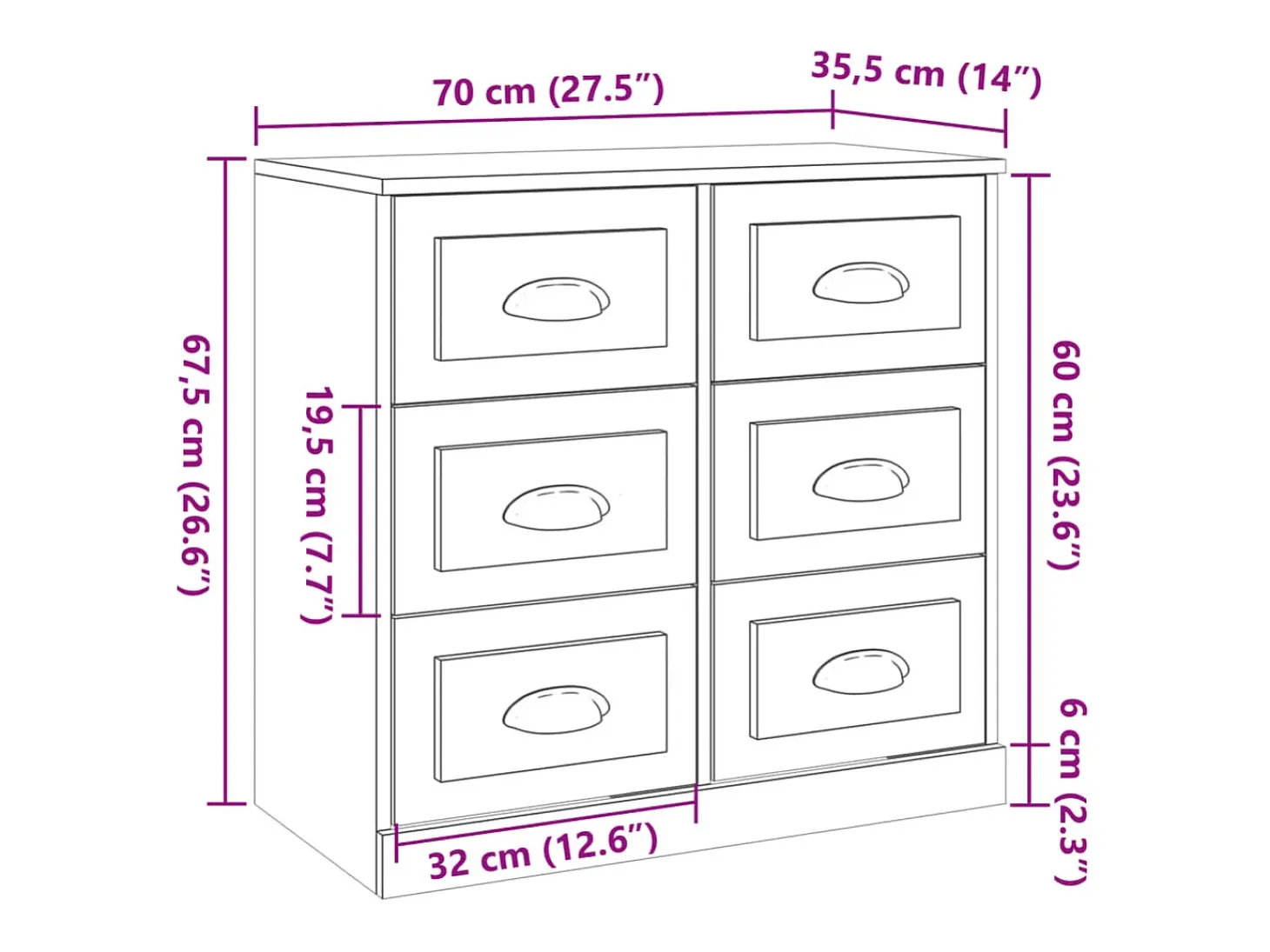 Aparador buffet cómoda mueble mueble de almacenaje organizador cocina salón salón 70 x 35,5 x 67,5 cm madera contrachapada gris 02_0032083